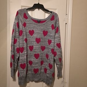 Torrid Gray Red Heart Crew Neck Sweater
